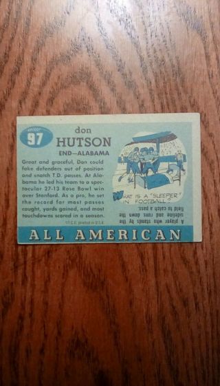 1955 TOPPS ALL AMERICAN 97 DON HUTSON ALABAMA,  ROOKIE Card,  VG, . 5