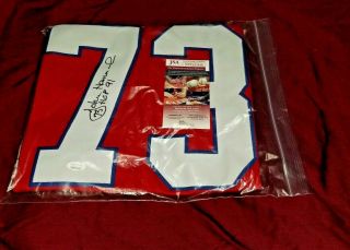 John Hannah Signed Autographed Red Patriots Jersey Jsa Authenicated Hof Ins.  91
