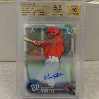 Bgs 9.  5 True Gem 2016 Bowman Chrome Victor Robles On Card Auto Refractor 212/499