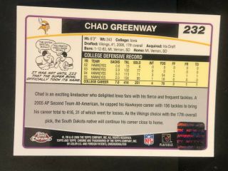 CHAD GREENWAY 2006 Topps Chrome AUTOGRAPH Rookie Card 232 Auto RC VIKINGS 2