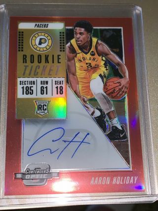 Aaron Holiday 2018 - 19 Contenders Optic 109 Rookie Ticket Auto Red 09/99 Pacers