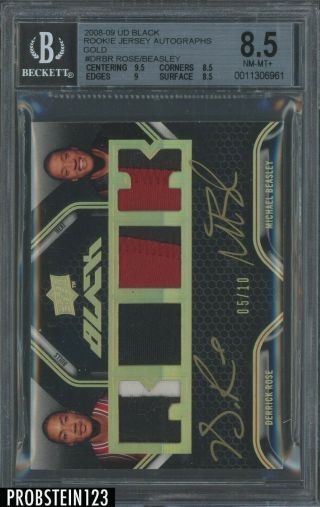 2008 - 09 Ud Black Gold Derrick Rose Michael Beasley Rpa Rc Patch Auto /10 Bgs 8.  5