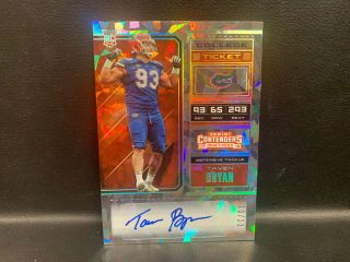2018 Taven Bryan Contenders Auto 10/23 Cracked Ice College Ticket Rc Card