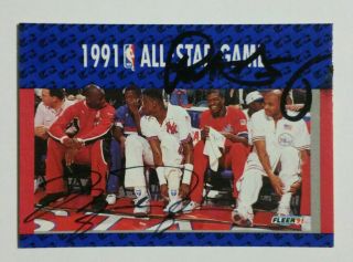 Michael Jordan/patrick Ewing 1991 All - Star Dual Hand Signed Autograph Card W/coa