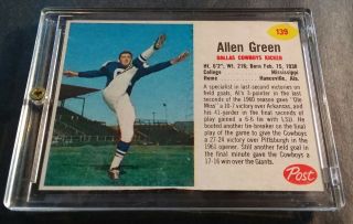 1962 Post Cereal Football Card 139 Allen Green Short Print (cowboys)