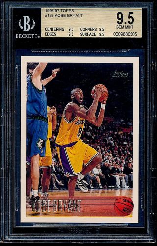 1996 - 97 Topps Kobe Bryant Rookie 138 Bgs 9.  5 Gem All 9.  5 Subs