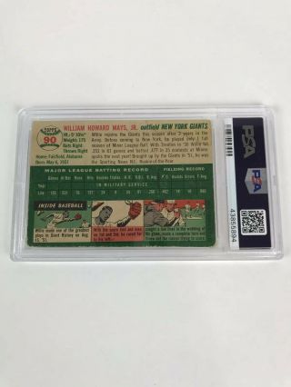 Willie Mays 1954 Topps 90 PSA 2 Hall of Fame Legend - Just Graded 3