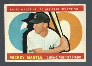 1960 Topps 563 Mickey Mantle All Star Vg Yankees Hof