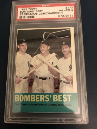 1963 Topps Bomber Best 173 Psa Vg - Ex 4 Mantle Richardson Tresh Yankees
