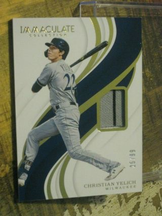 Christian Yelich 2019 Panini Immaculate Game Patch Relic 25/99 Brewers