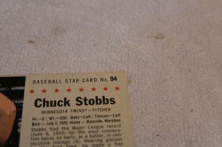 94 CHUCK STOBBS 1961 POST CEREAL BASEBALL CARD HANDCUT (14) 3