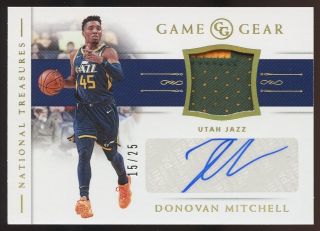 2018 - 19 National Treasures Donovan Mitchell Game Gear Jersey Patch Auto Jazz /25