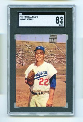 1960 Morrell Heats Johnny Podres Dodgers Baseball Card Sgc Nm - Mt 8 (evans)