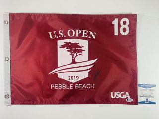 Rickie Fowler Signed 2019 Us Open Pin Flag Pebble Beach W/ Proof Beckett Bas
