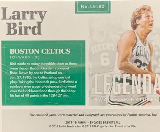 Larry Bird Patch Auto Gold Encased Legendary Swatch Signatures Celtics 5/10 6