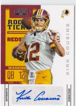 2012 Contenders Kirk Cousins Rookie Ticket Autograph On Hand Variation Auto