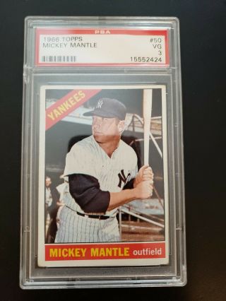 1966 Topps Mickey Mantle 50 Yankees Psa 3 Vg