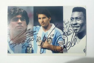 Maradona,  Messi,  Pele Legends Hand Signed Authentic Autographed Photo