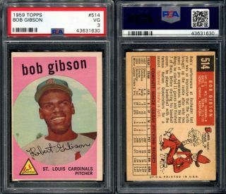 1959 Topps 514 Bob Gibson Rookie Psa 3 (1630)