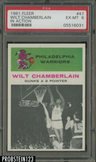 1961 Fleer Basketball 47 Wilt Chamberlain In Action Rc Rookie Hof Psa 6