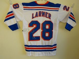 Steve Larmer Signed Auto York Rangers White Jersey Jsa 94 Cup Autographed