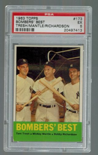 Mickey Mantle / Tresh / Richardson 1963 Topps Bombers Best 173 Psa 5 Ex Yankees