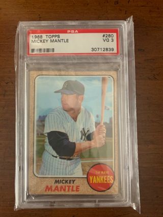 1968 Topps Mickey Mantle York Yankees 280 Baseball Card Vg Psa 3