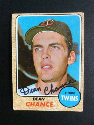 Autographed 1968 Topps 255 Cy Young Award Winner Dean Chance Twins Very Good