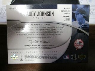 2006 SP Authentic Sign of the Times Randy Johnson Autograph 20/75 ST/RJ Yankees 2