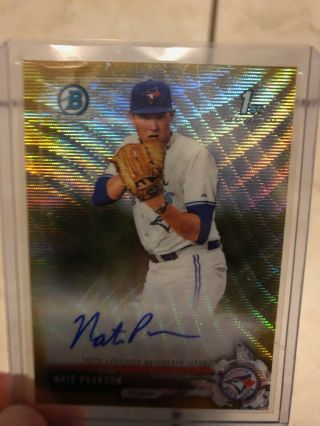2017 Bowman Chrome Nate Pearson Gold Wave Refractor Auto 40 /50 Blue Jays
