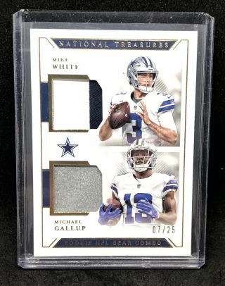 Michael Gallup Mike White 2018 National Treasures Rookie Dual Jersey Swatch /25