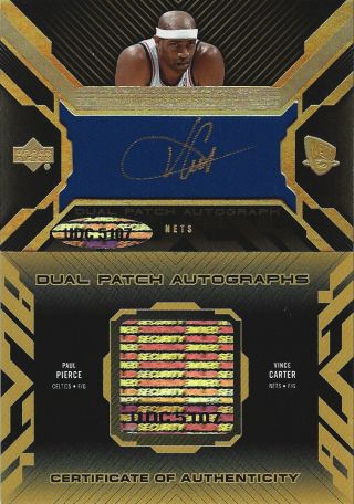 2007 - 08 Upper Deck Ud Black Paul Pierce/vince Carter Dual Patch Autographs 5/5