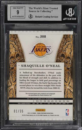 2013 Panini Preferred Shaquille O ' Neal AUTO PATCH /35 BGS 9 (PWCC) 2
