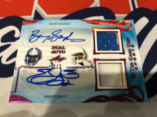 Barry Sanders Emmitt Smith 2019 Leaf In The Game Dual Jersey Auto D 1/3