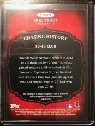 2013 Topps Chasing History Mike Trout Auto 2