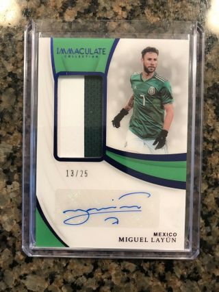 Miguel Layun 2018 - 19 Immaculate Sapphire Match - Worn Patch Auto 13/25 Mexico