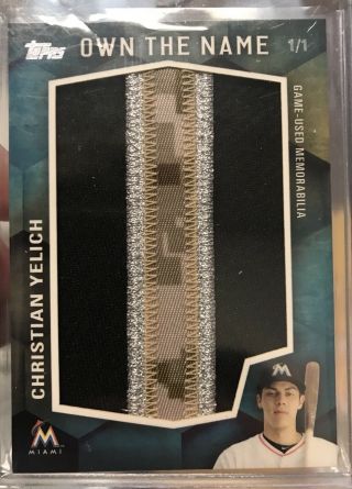 2016 Topps Own The Name Christian Yelich 1/1 Camo Nameplate Patch Game