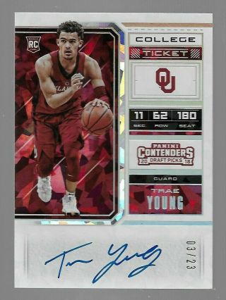 Trae Young 2018 - 19 Panini Contenders Draft Rc Cracked Ice Ticket Autograph /23