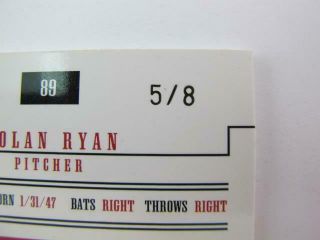 Donruss 5 of 8 Prime Patches BUTTON Nolan Ryan 89 Game Worn Jersey Card 7