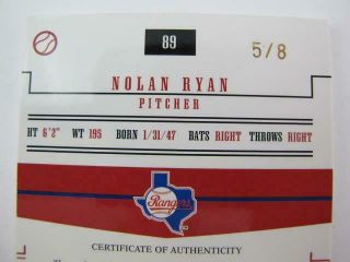 Donruss 5 of 8 Prime Patches BUTTON Nolan Ryan 89 Game Worn Jersey Card 8