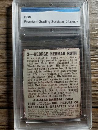 1949 Leaf 3 BABE RUTH York Yankees Baseball Card 2