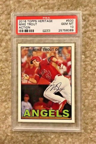 Psa 10 - Mike Trout 2016 Topps Heritage Action Sp Variation Baseball Card 500