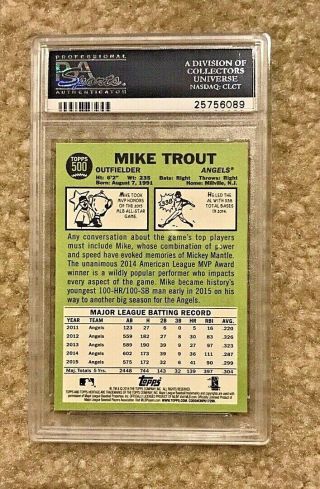 PSA 10 - MIKE TROUT 2016 TOPPS HERITAGE ACTION SP VARIATION BASEBALL CARD 500 2