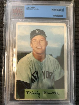 1954 Bowman Mickey Mantle 65 Yankees Bvg Authentic