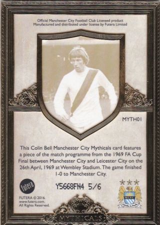 COLIN BELL MAN CITY 2016 FUTERA GOLD PLATED MYTHICAL CARD 5 of 6 WORLDWIDE 2