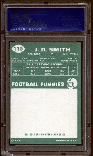 1960 Topps 115 J.  D.  Smith RC Rookie Card PSA 7 Near - San Francisco 49ers 2