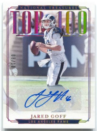 2018 National Treasures Jared Goff Autograph Top 100 Holo Gold Auto /10