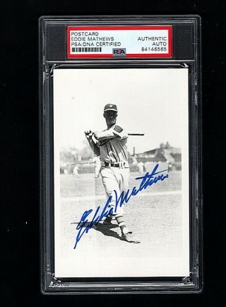 1952 Eddie Mathews - Boston Braves Rookie Autographed Postcard - Psa - Hof - (d.  2001)