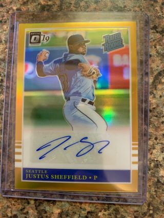 2019 Donruss Optic Justus Sheffield Gold Rated Rookie Auto 2/10 Mariners Rc