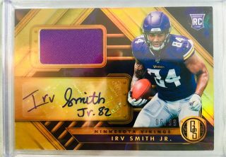 Irv Smith Jr.  Vikings 2019 Gold Standard Autographed Rookie Jersey Card /99